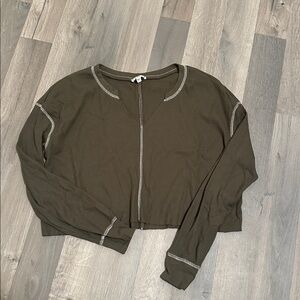 Olive Green Cropped waffle long sleeve